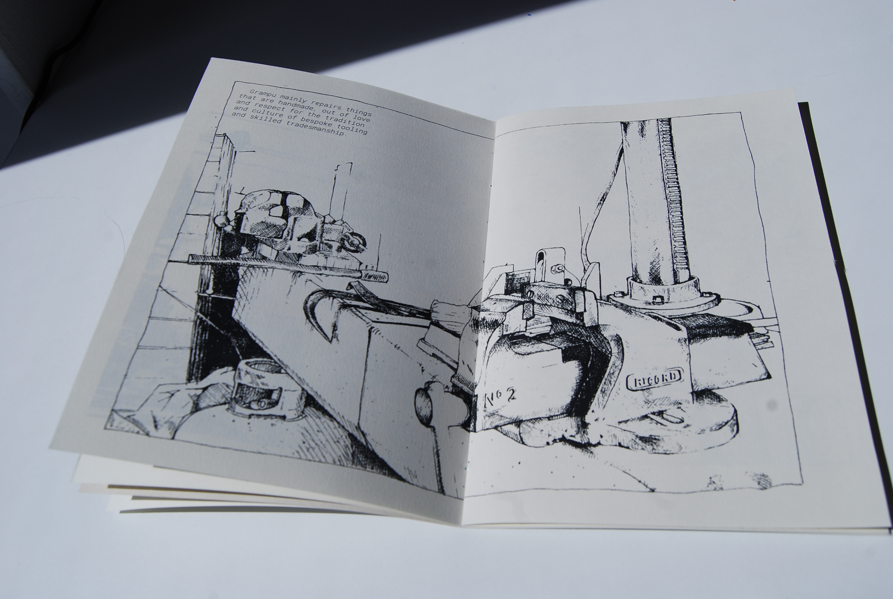 a double page spread from my zine about repair, A Stitch in Time