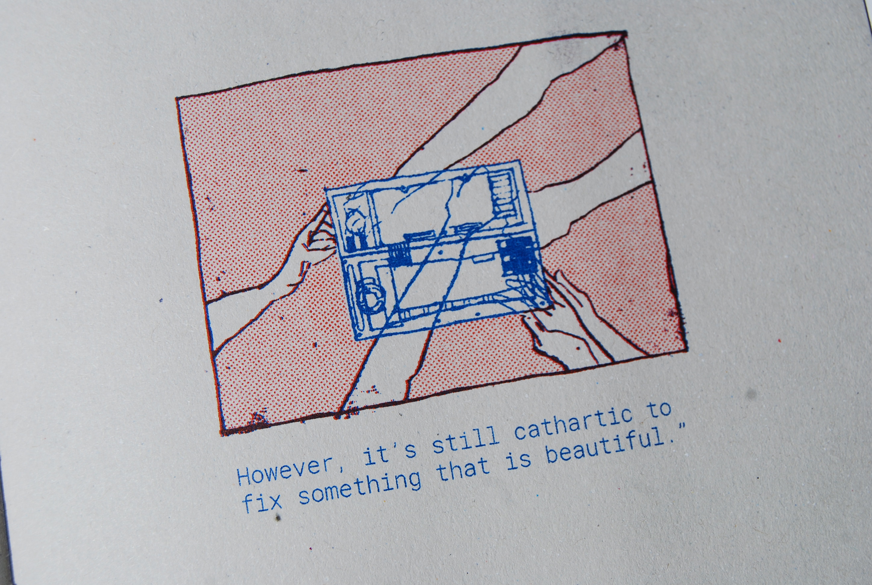 a closeup from my zine about repair, A Stitch in Time